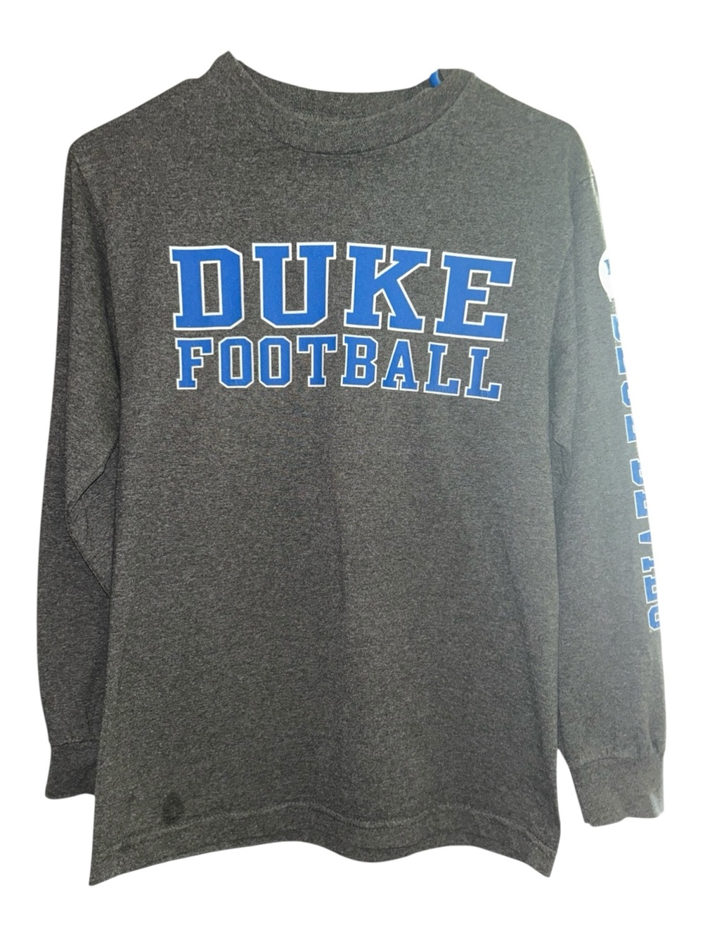 Duke Football Long Sleeve Tee - Gray with Blue Logo